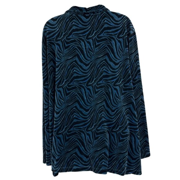 Catherines Blue Black Velvet Full Front Zip Zebra Mock Neck Jacket Women's Sz 2X - Picture 5 of 8